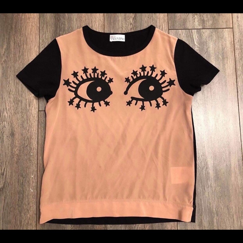 Valentino Black and Peach Eye Graphic Tee